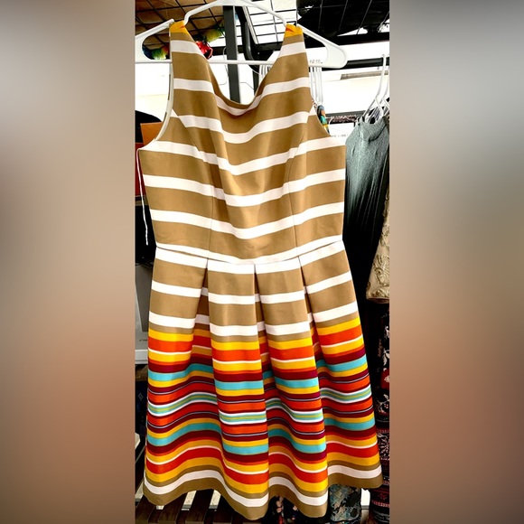 Ronni Nicole Multicolored Sleeveless Striped Pleated Sheath Dress Size 10 - Picture 5 of 9